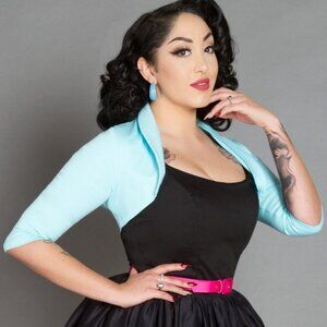 Pinup Girl Couture- Laura Byrnes California Bolero in Aqua Ponte- XL